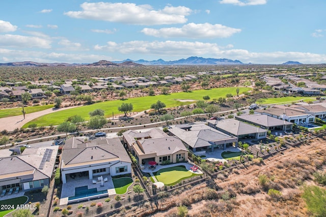 drone / aerial view featuring a mountain view