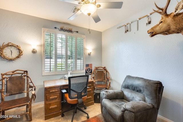 home office with ceiling fan