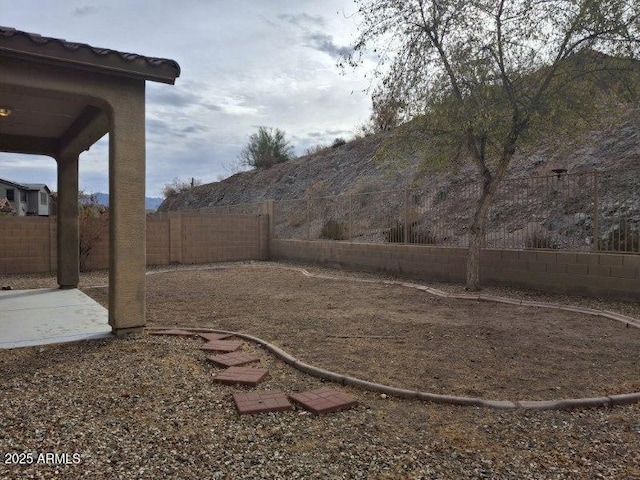 view of yard with a fenced backyard