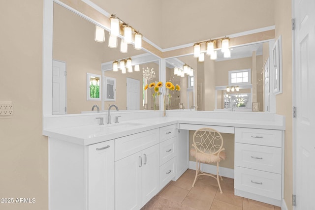 1940 N Stevens Cir, Mesa, AZ 85205 - full bath featuring vanity, a chandelier, and tile patterned floors