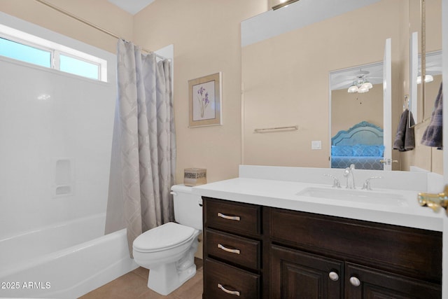 1940 N Stevens Cir, Mesa, AZ 85205 - ensuite bathroom featuring shower / tub combo, vanity, and tile patterned flooring