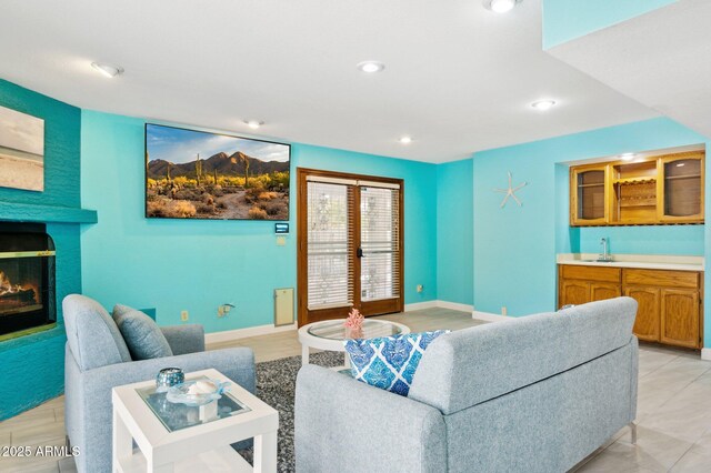 living room with wet bar