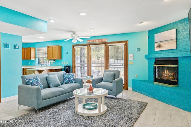 living room featuring ceiling fan