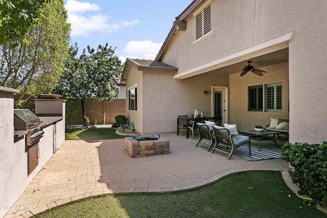 2736 E Sourwood Dr, Gilbert, AZ 85298 - view of patio with an outdoor fire pit and ceiling fan
