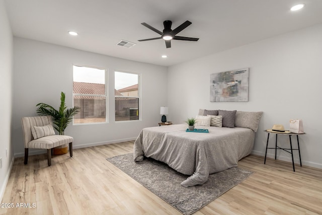 10625 E Bramble Ave, Mesa, AZ 85208 - bedroom featuring wood finished floors, baseboards, recessed lighting, and a ceiling fan