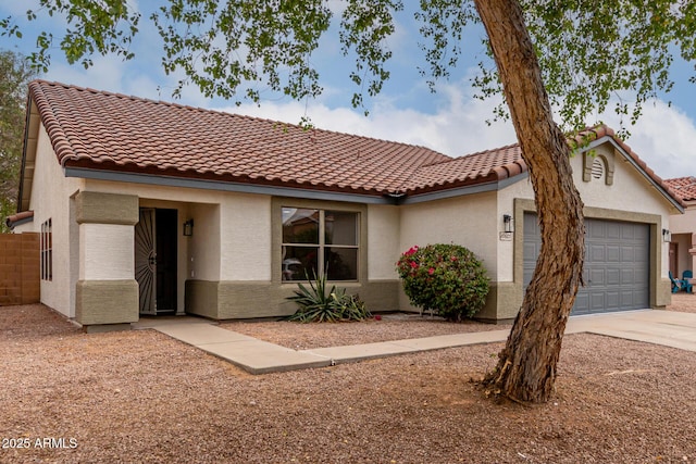10625 E Bramble Ave, Mesa, AZ 85208 - view of front facade featuring stucco siding, a garage, concrete driveway, and a tile roof