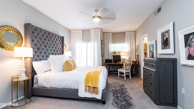 bedroom featuring ceiling fan and carpet floors