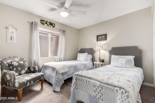 bedroom featuring carpet floors and a ceiling fan