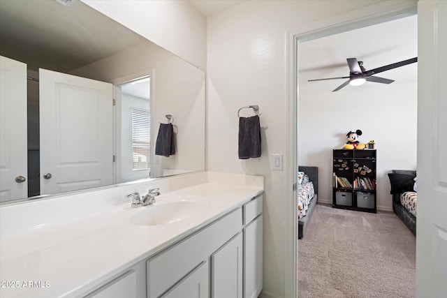 bathroom with vanity and ceiling fan