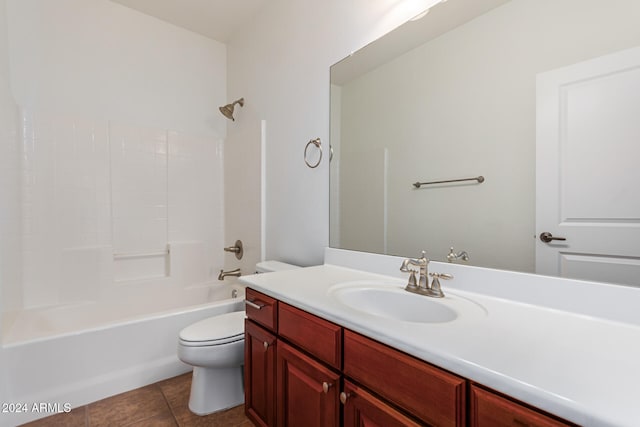 full bathroom featuring vanity, shower / washtub combination, toilet, and tile patterned flooring