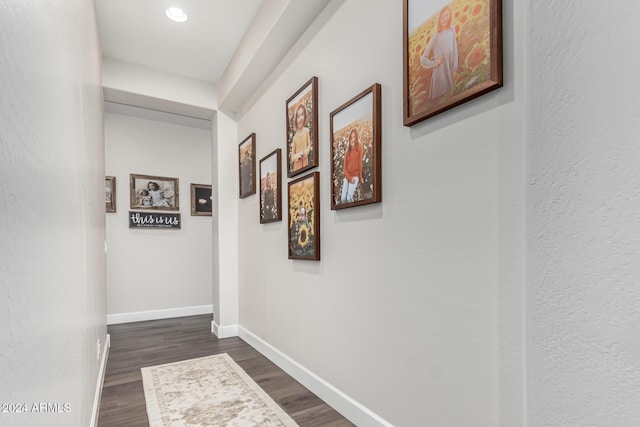 corridor featuring dark wood-type flooring