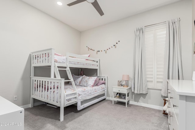 bedroom featuring ceiling fan and carpet floors