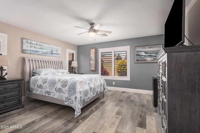 4262 E Sundance Ave, Gilbert, AZ 85297 - bedroom featuring a ceiling fan, baseboards, visible vents, and light wood finished floors