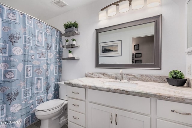 4262 E Sundance Ave, Gilbert, AZ 85297 - full bath with toilet, visible vents, curtained shower, and vanity
