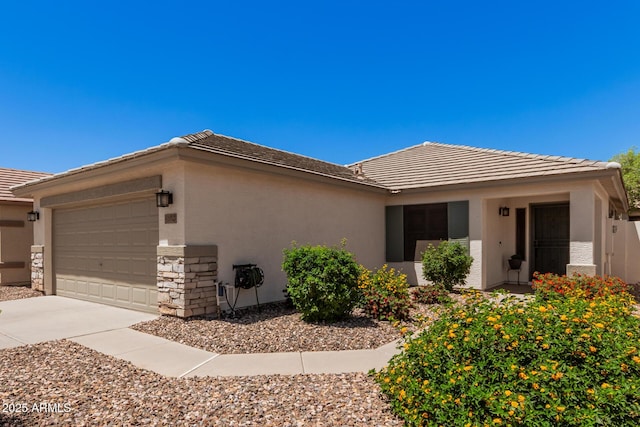 4262 E Sundance Ave, Gilbert, AZ 85297 - view of front facade featuring a garage, stucco siding, stone siding, and concrete driveway