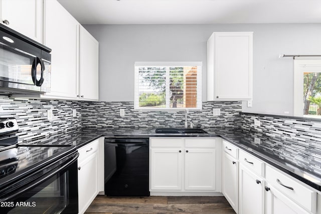 3025 E Fremont Rd, Phoenix, AZ 85042 - kitchen featuring black appliances, white cabinetry, decorative backsplash, and dark wood-style flooring