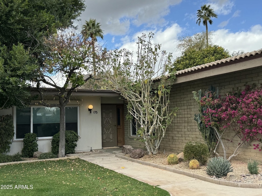 view of front of property with a front lawn