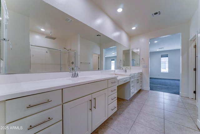 4927 S Tune, Mesa, AZ 85212 - bathroom with vanity, tile patterned floors, a shower stall, and recessed lighting