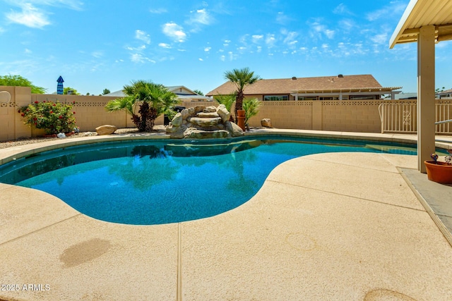 view of pool with a fenced in pool, a patio, and a fenced backyard