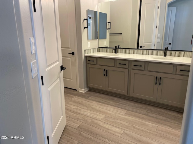 bathroom featuring wood-type flooring and vanity