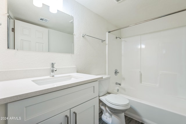 full bathroom with toilet, shower / washtub combination, and vanity