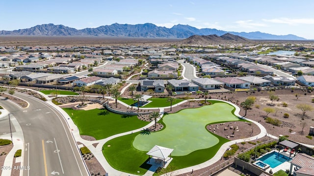 aerial view featuring a mountain view and a residential view