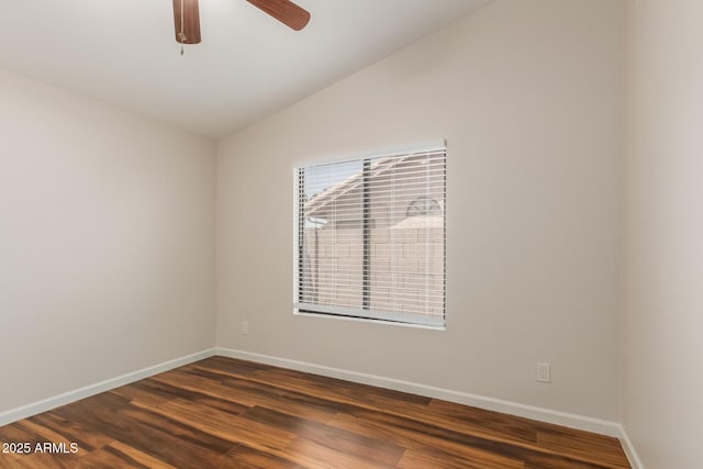 869 W Emerald Island Dr, Gilbert, AZ 85233 - empty room featuring lofted ceiling, dark wood-style floors, baseboards, and a ceiling fan