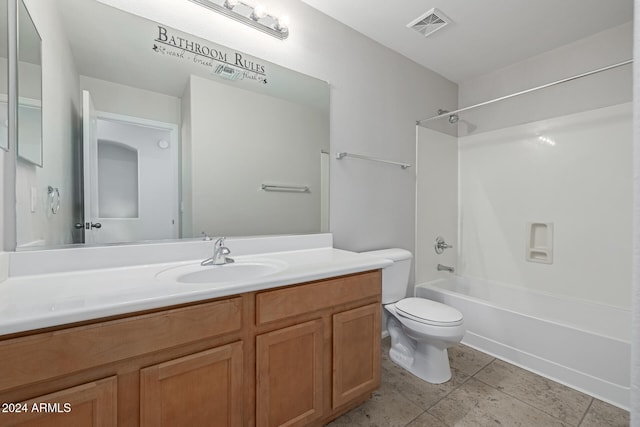 full bathroom with tile patterned floors, vanity, toilet, and tub / shower combination
