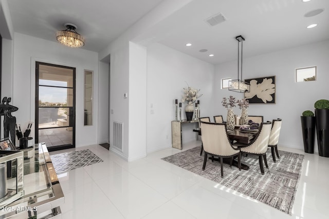 351 E Santa Lucia Ln, Queen Creek, AZ 85140 - dining room with baseboards, visible vents, a notable chandelier, and recessed lighting