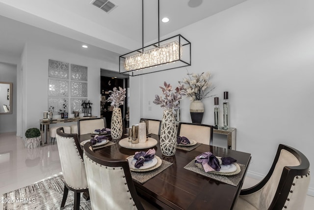 351 E Santa Lucia Ln, Queen Creek, AZ 85140 - dining area with baseboards, visible vents, recessed lighting, and an inviting chandelier