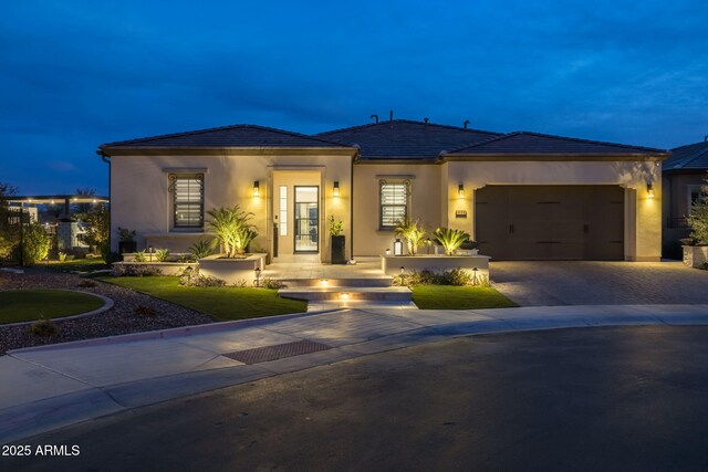 351 E Santa Lucia Ln, Queen Creek, AZ 85140 - view of front of house with stucco siding, driveway, a garage, and a tiled roof