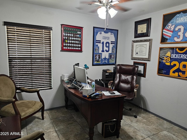 2678 S 172nd Dr, Goodyear, AZ 85338 - office area with ceiling fan, baseboards, and tile patterned floors