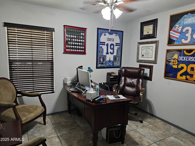 2678 S 172nd Dr, Goodyear, AZ 85338 - office area with ceiling fan, baseboards, and tile patterned floors