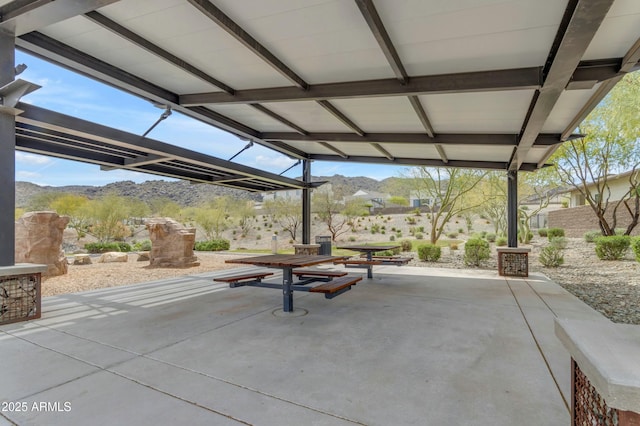 view of patio featuring a mountain view