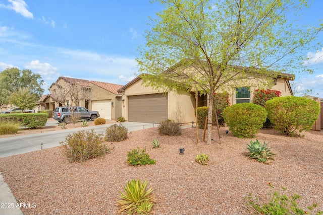 696 W Glen Canyon Dr, San Tan Valley, AZ 85140 - view of front facade featuring stucco siding, a garage, concrete driveway, and a tiled roof