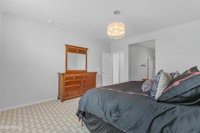 696 W Glen Canyon Dr, San Tan Valley, AZ 85140 - carpeted bedroom with baseboards and an inviting chandelier