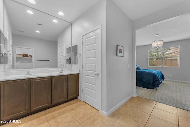 696 W Glen Canyon Dr, San Tan Valley, AZ 85140 - full bathroom with tile patterned floors, visible vents, a sink, recessed lighting, and an inviting chandelier