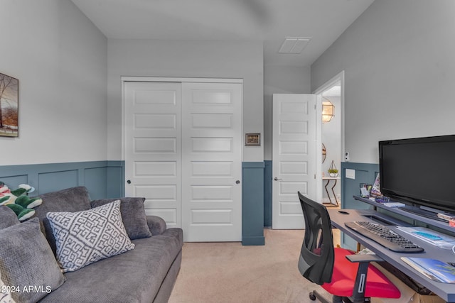 view of carpeted home office