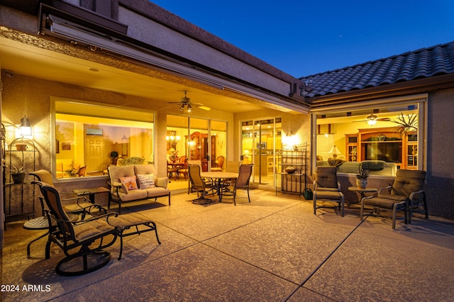 view of patio featuring ceiling fan and an outdoor hangout area