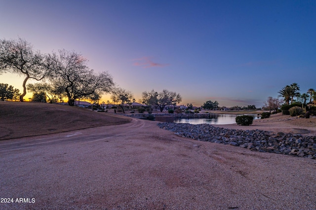 view of road with a water view