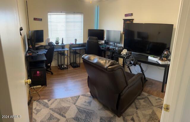 office space featuring hardwood / wood-style floors