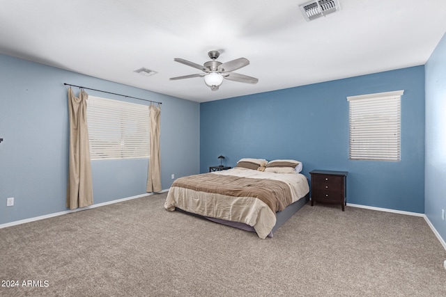 bedroom featuring carpet flooring and ceiling fan