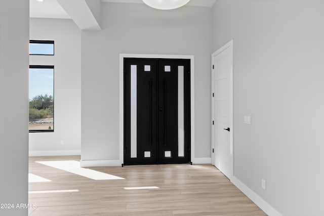 foyer entrance with a healthy amount of sunlight and light wood-type flooring