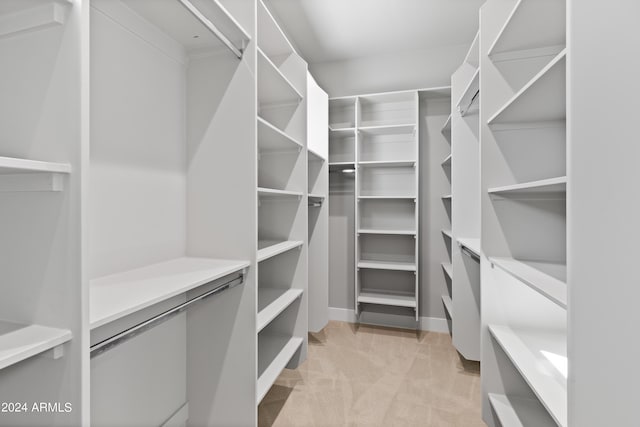 spacious closet featuring light carpet