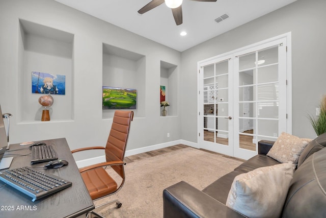 17565 E Blaze Ln, Rio Verde, AZ 85263 - office area with french doors, ceiling fan, recessed lighting, and baseboards