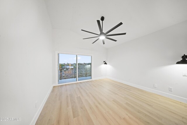 15641 E Sycamore Dr, Fountain Hills, AZ 85268 - unfurnished room with baseboards, lofted ceiling, light wood finished floors, and ceiling fan