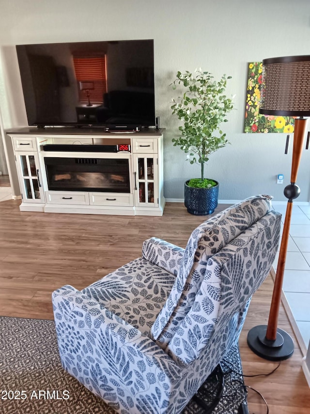 living room with hardwood / wood-style floors