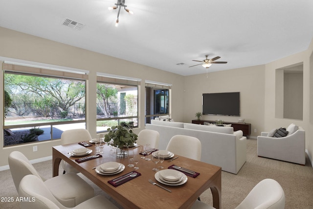 dining area featuring ceiling fan