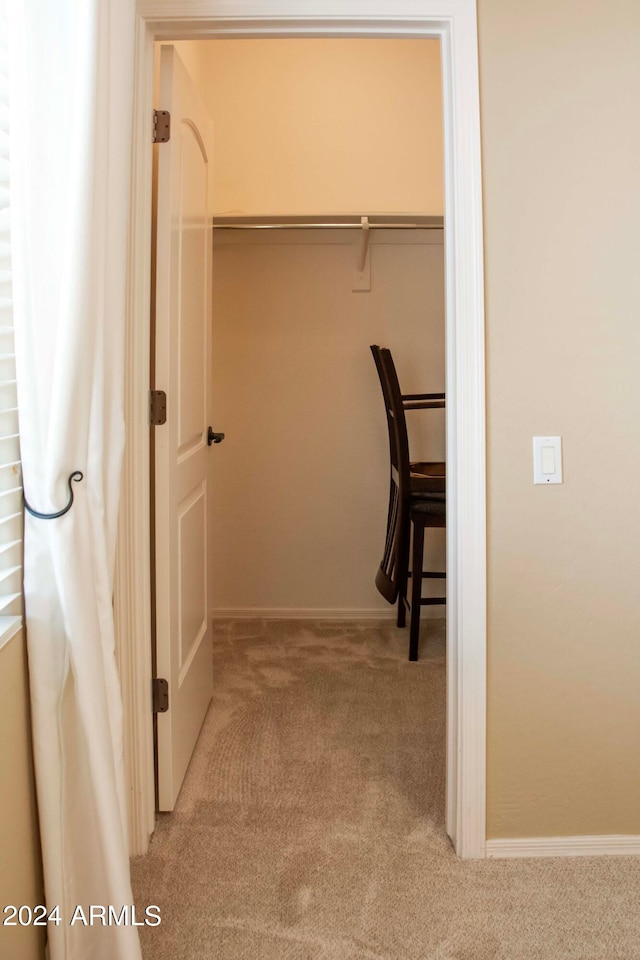 spacious closet with light colored carpet