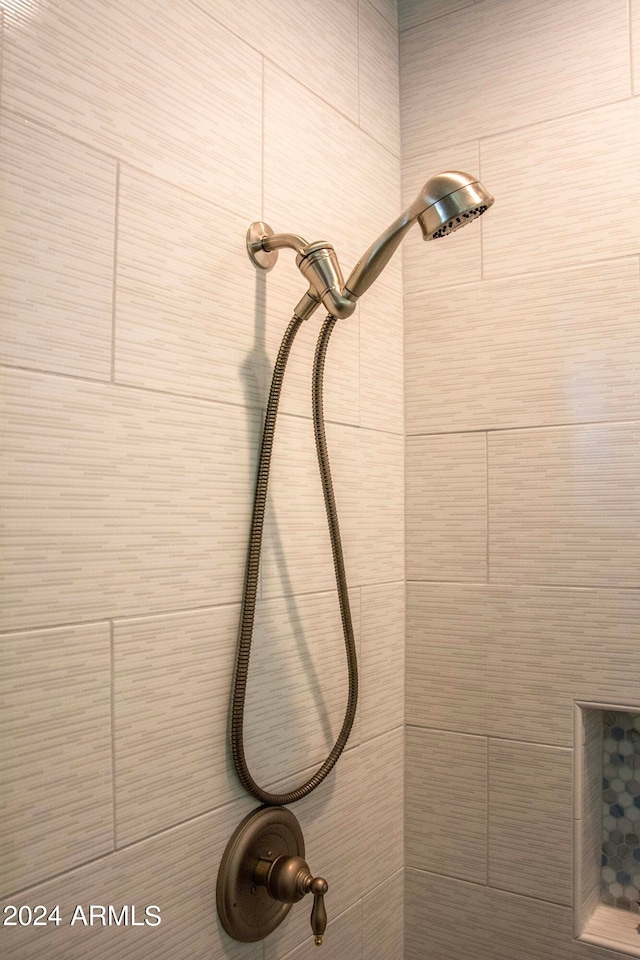 interior details featuring a tile shower